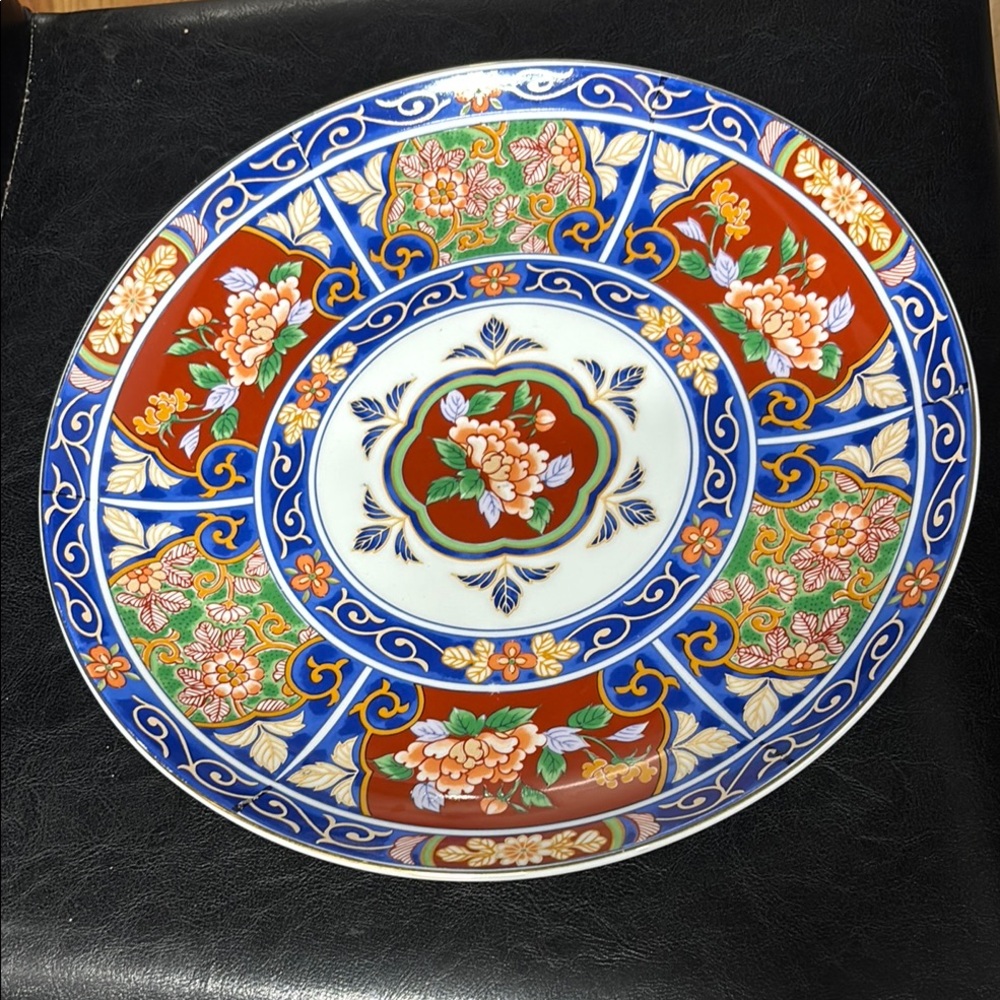 Vintage, Japanese, hand painted Porcelain “Imari” 12”, Floral Scene plate